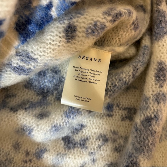 BEST Sezane Amaya Jumper Peonies Blue Ecru Ivory Floral Sweater Kid Mohair Frenc - Picture 10 of 13